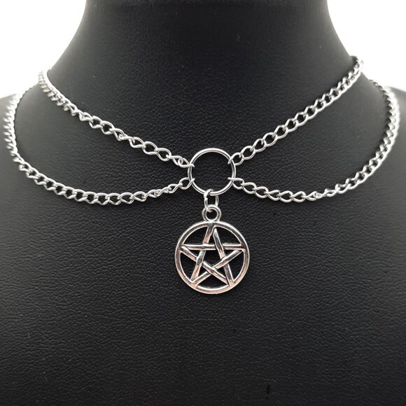 Hand Crafted Jewelry - Pentacle Pentagram Wiccan Witch Drape Chain Necklace Gothic Handmade Jewelry